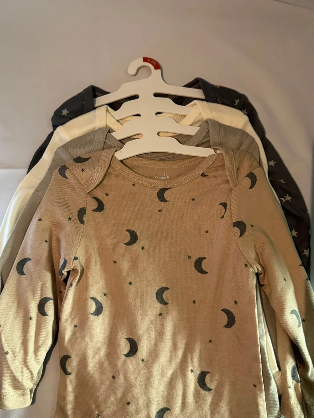 Moon Print Long Sleeve Baby Bodysuit - Tan & Black